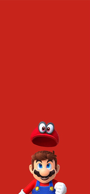 Super Mario Bros Movie Character Art with Floating Hat on Red Background HD phone wallpaper