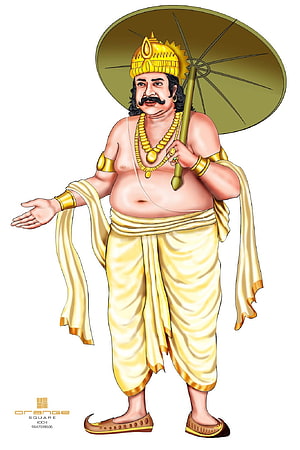 Onam Maveli Traditional Kerala King Illustration with Golden Crown and Parasol HD phone wallpaper