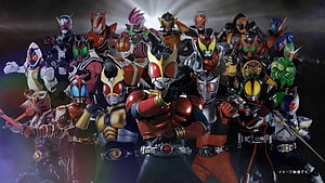 Heisei Kamen Rider Heroes Group Photo in Dramatic Action Pose HD wallpaper