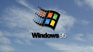 Microsoft Windows 95 Classic Logo Against Blue Sky With Wispy Clouds HD wallpaper