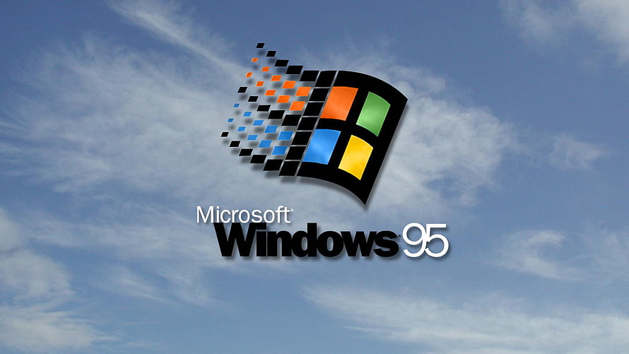 Microsoft Windows 95 Classic Logo Against Blue Sky With Wispy Clouds HD wallpaper