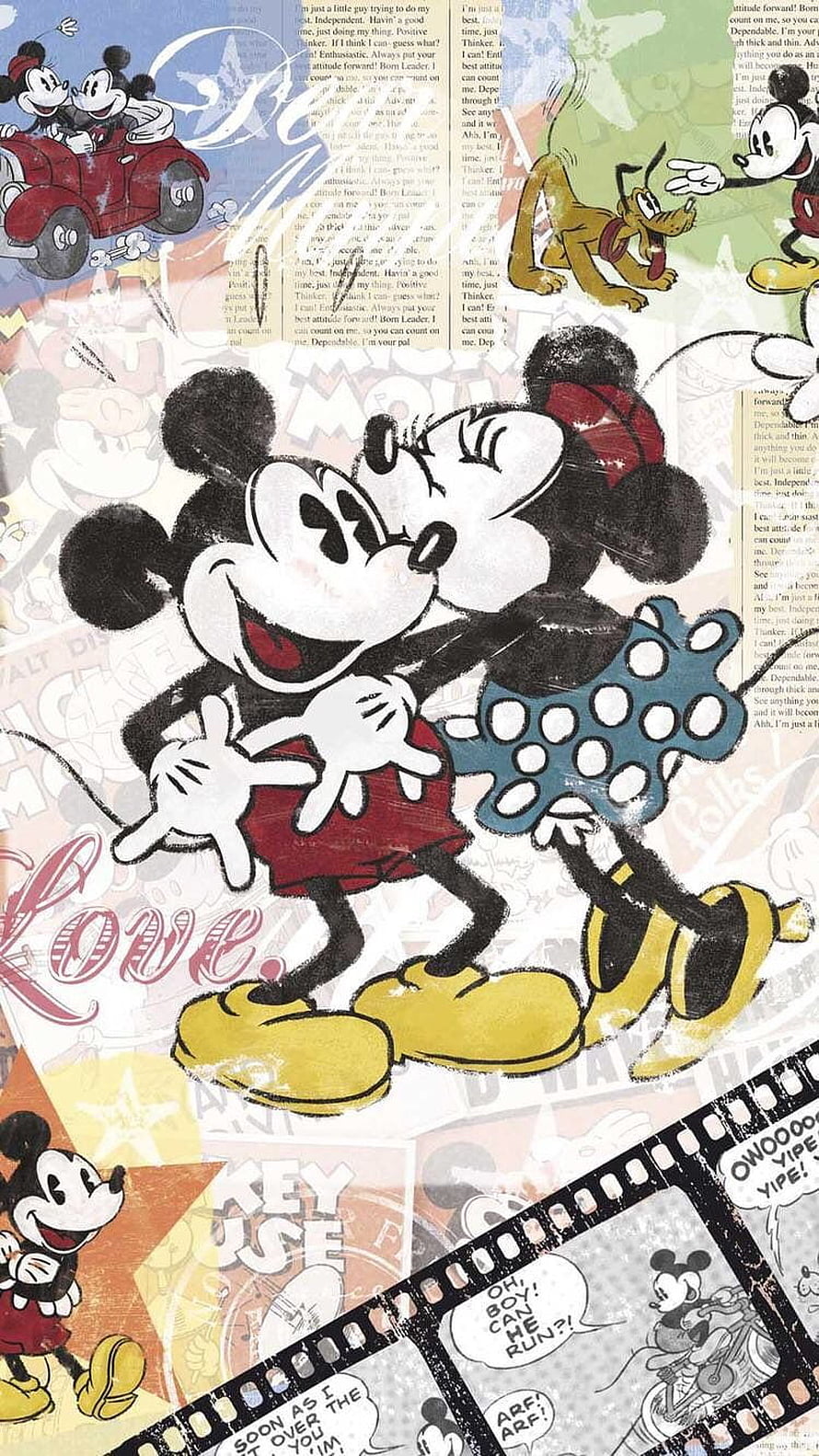 Vintage Mickey and Minnie Mouse Dancing in Classic Retro Style HD phone wallpaper
