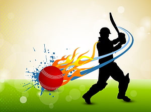 Dynamic Cricket Batter Silhouette Hitting Red Ball With Fire Trail HD wallpaper