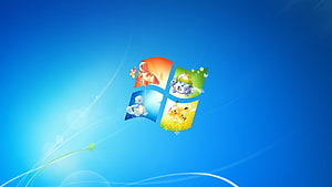 Pokemon Starter Trio Windows Logo Wallpaper with Blue Sky Background HD wallpaper