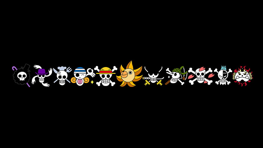 One Piece Straw Hat Pirates Jolly Roger Collection on Black Background HD wallpaper