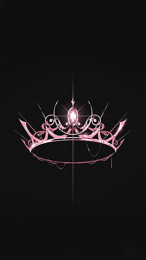 Elegant Pink Crown with Glowing Gemstone on Black Background HD phone wallpaper