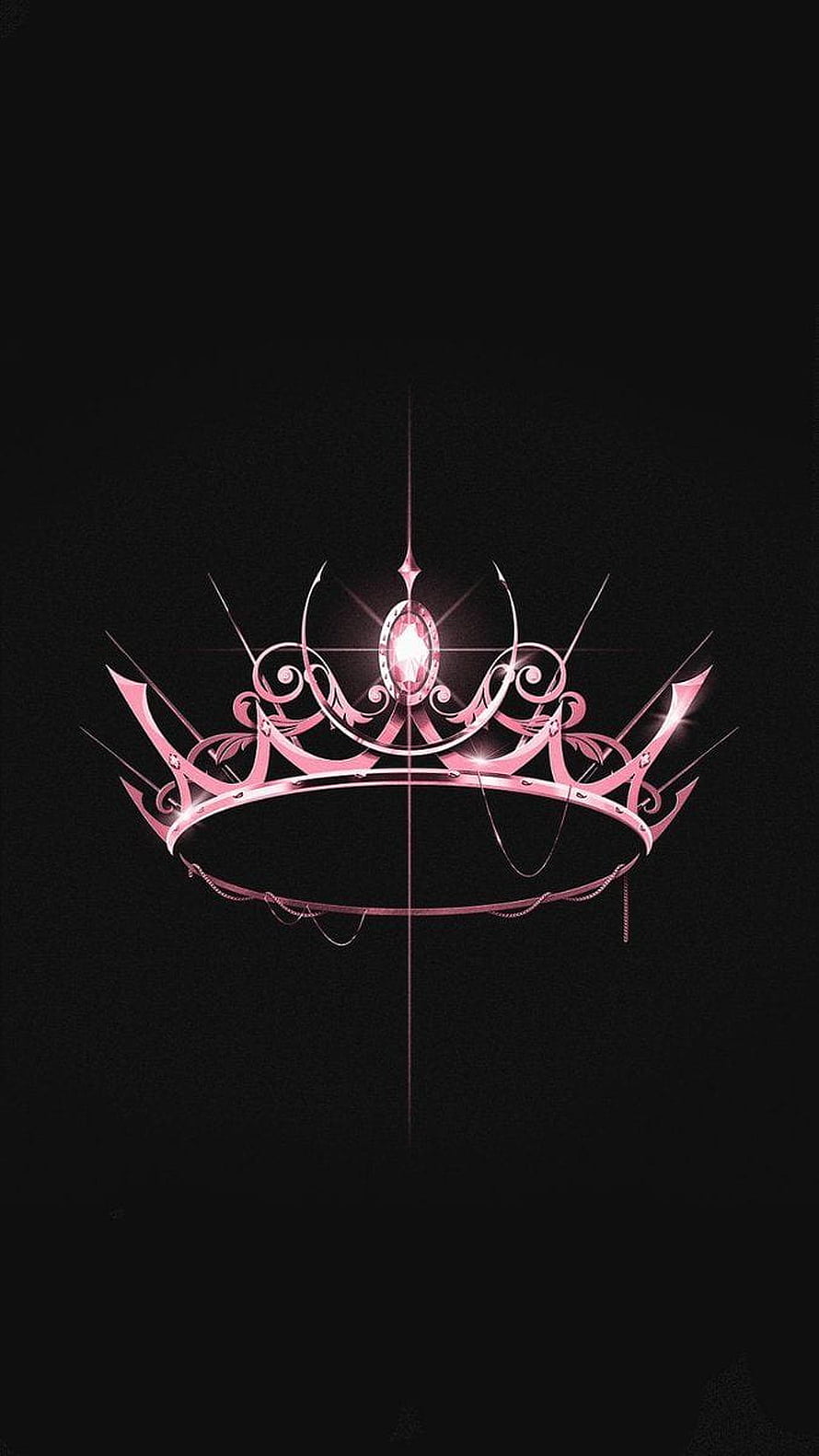 Elegant Pink Crown with Glowing Gemstone on Black Background HD phone wallpaper