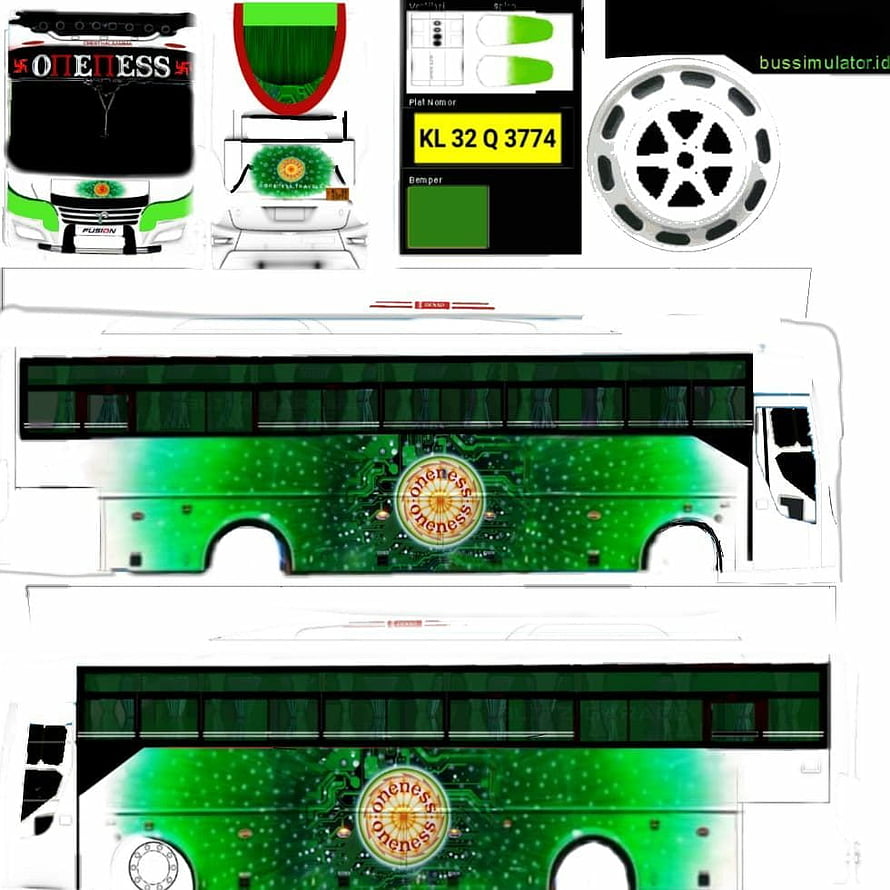 Oneness bus simulator skin design featuring green circuit board pattern and custom livery HD phone wallpaper