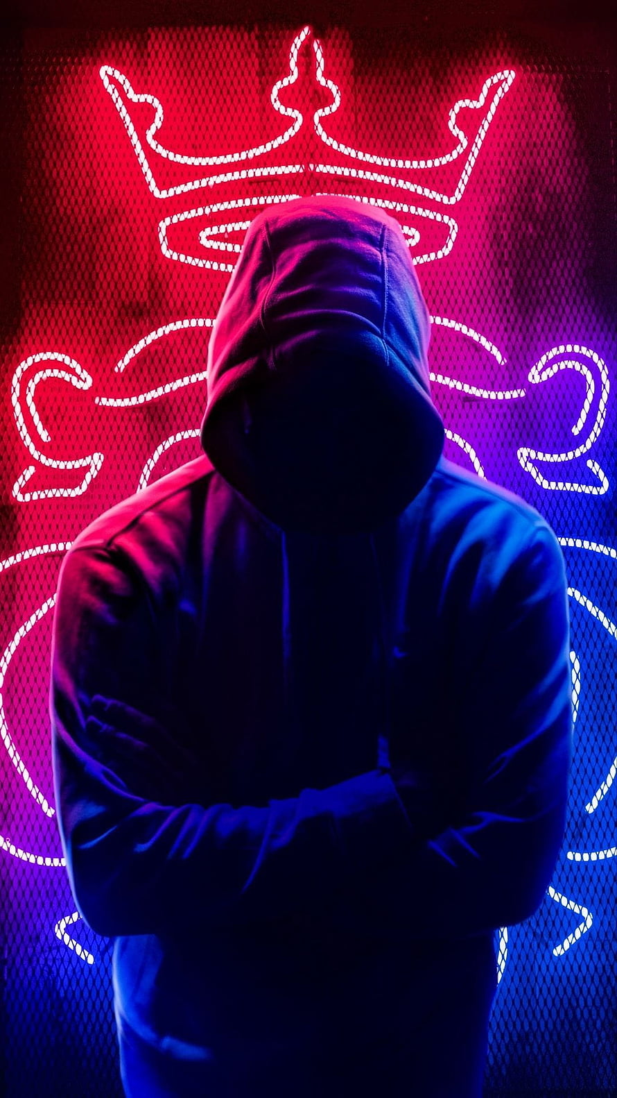 Anonymous Hooded Figure With Neon Crown Background HD phone wallpaper