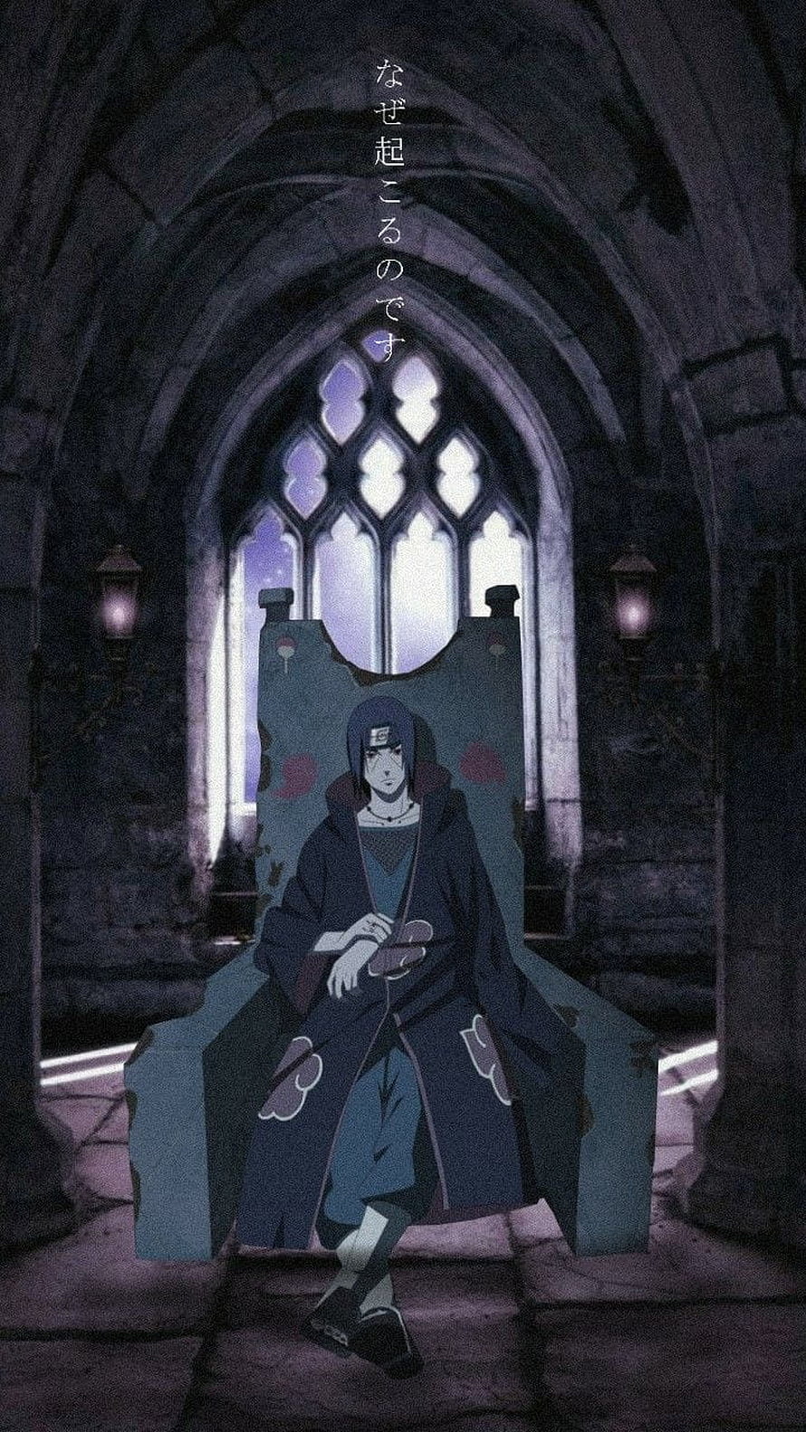 Itachi Uchiha Sitting on Throne in Dark Cathedral Anime Wallpaper HD phone wallpaper