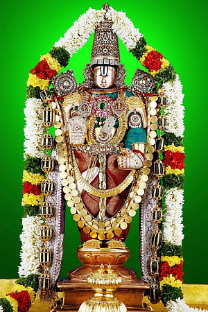 Lord Ayyappa Statue Adorned with Gold Jewelry and Flower Garlands on Green Screen HD phone wallpaper
