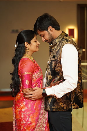 Indian Couple in Traditional Attire Sharing an Intimate Moment at a South Indian Wedding HD phone wallpaper