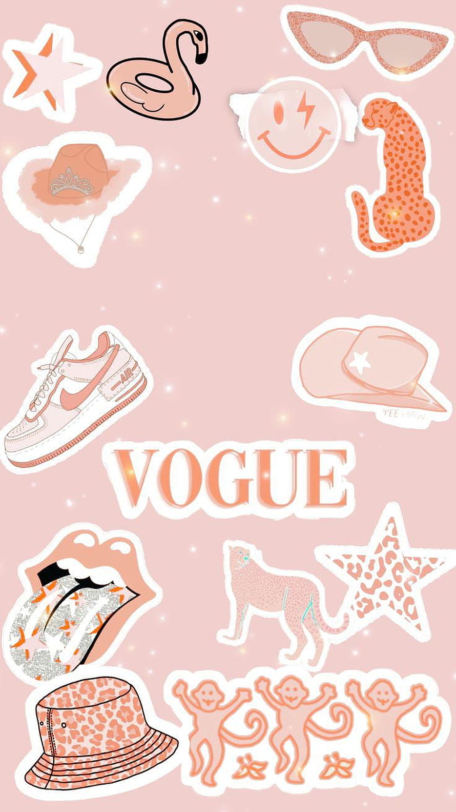 Pink Aesthetic Sticker Collage With Vogue Text, Sneakers, Leopard Print, and Fashion Accessories HD phone wallpaper