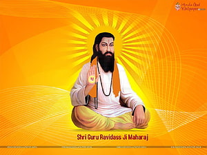 Guru Ravidass Ji Maharaj in Meditation with Radiant Golden Aura and Sacred Om Symbol HD wallpaper