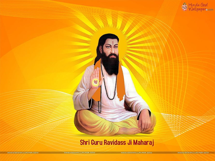 Guru Ravidass Ji Maharaj in Meditation with Radiant Golden Aura and Sacred Om Symbol HD wallpaper