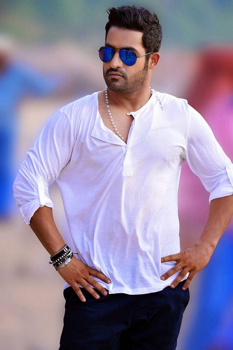Stylish Man in White Shirt and Blue Sunglasses Posing with Hands on Hips, Jr Ntr Latest Stylish ULTRA Stills, jr ntr HD phone wallpaper