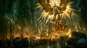 Sanguinius the Angel of the Emperor Standing on Dragon in Warhammer 40k Fantasy Art HD wallpaper