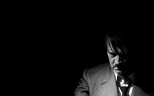 Dramatic Black and White Portrait of Adolf Hitler in a Suit HD wallpaper