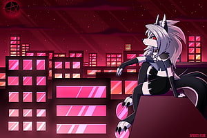 Lorelei from Helluva Boss Sitting on Rooftop at Night HD wallpaper