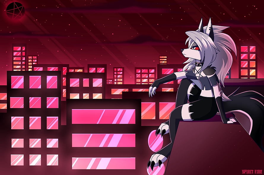 Lorelei from Helluva Boss Sitting on Rooftop at Night HD wallpaper
