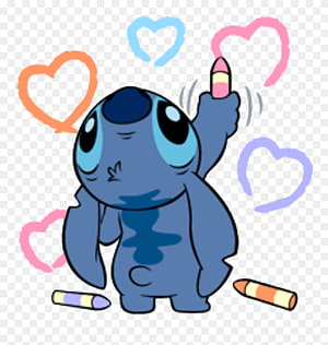Cute Stitch Drawing Colorful Hearts With Crayons HD phone wallpaper