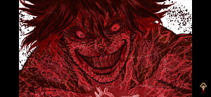 Kengan Ashura Anime Character with Intense Red Expression and Feral Grin HD wallpaper