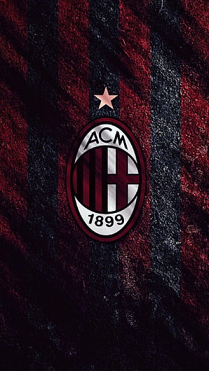 AC Milan Club Crest on Dark Red and Black Striped Jersey Texture HD phone wallpaper