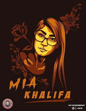 Mia Khalifa Stylized Digital Portrait with Rose Motifs and Warm Amber Tones HD phone wallpaper