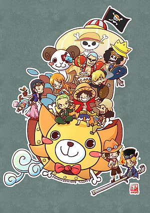 Chibi One Piece Straw Hat Crew and Tony Tony Chopper Group Illustration HD phone wallpaper