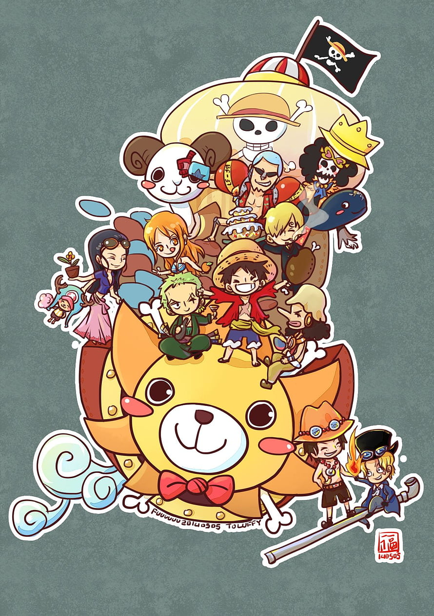 Chibi One Piece Straw Hat Crew and Tony Tony Chopper Group Illustration HD phone wallpaper
