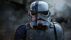 Star Wars Stormtrooper Close-Up with Blue Stripe and Battle Damage HD wallpaper
