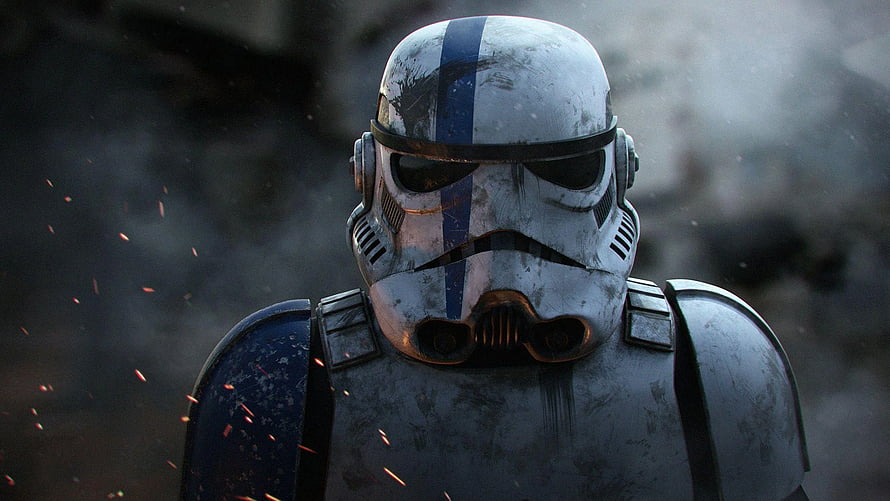 Star Wars Stormtrooper Close-Up with Blue Stripe and Battle Damage HD wallpaper