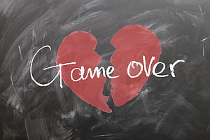 Broken Red Heart With Game Over Text On Chalkboard Background HD wallpaper