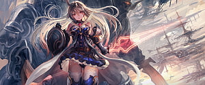 Anime Fantasy Warrior Girl with Glowing Red Sword in Epic Battle Scene HD wallpaper