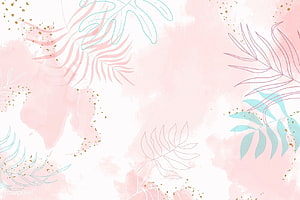 Soft Pink Watercolor Tropical Leaves with Gold Splatter Abstract Background HD wallpaper