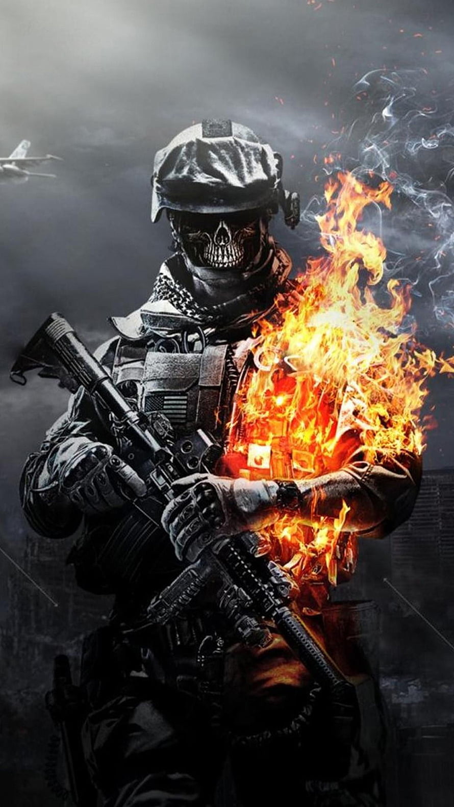 Call of Duty Modern Warfare 2 Skull Soldier On Fire Digital Art HD phone wallpaper