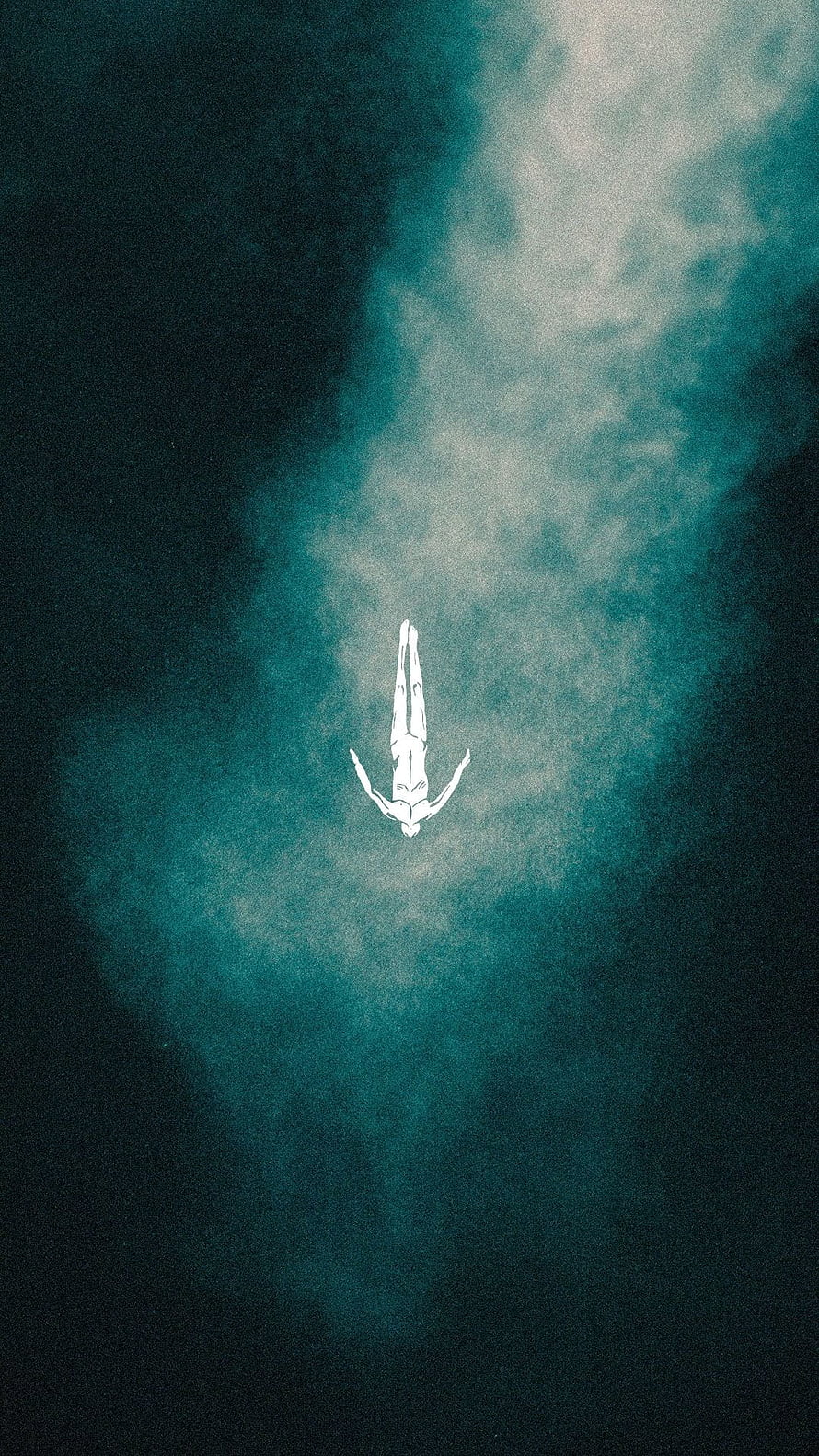 Minimalist White Human Figure Floating in Dark Teal Abstract Mist, Afterlife, techno HD phone wallpaper
