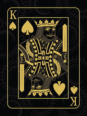 Elegant Gold King of Spades Playing Card on Black Floral Background HD phone wallpaper
