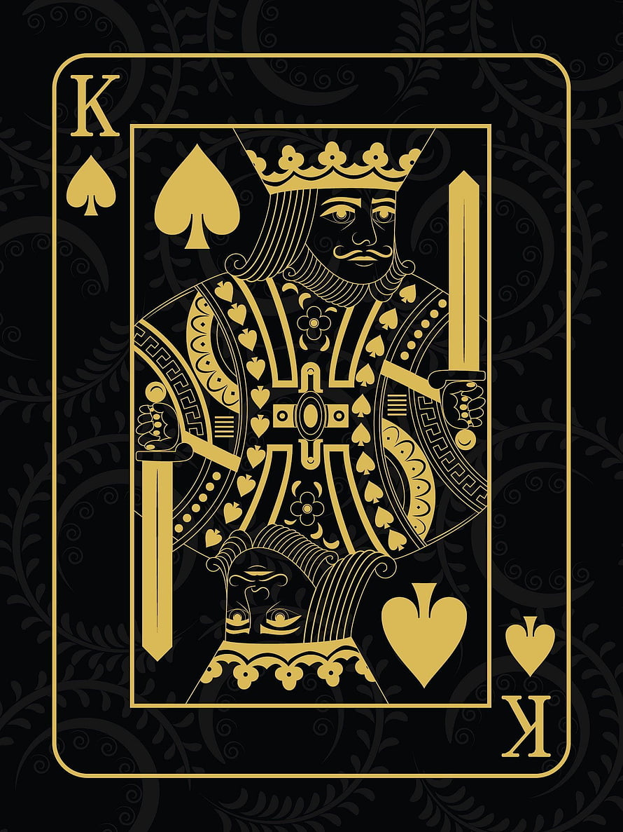 Elegant Gold King of Spades Playing Card on Black Floral Background HD phone wallpaper