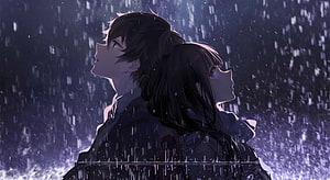 Hyouka Anime Couple Gazing Up in the Rain HD wallpaper