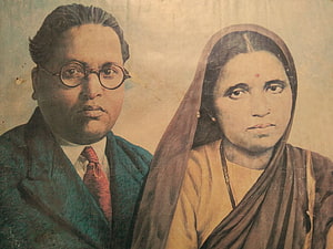Vintage Portrait of B. R. Ambedkar and Ramabai Ambedkar in Traditional Attire HD wallpaper