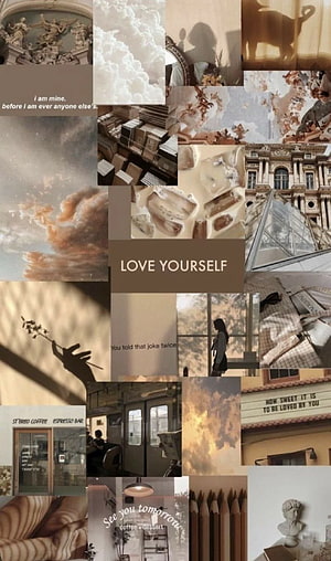 Beige Aesthetic Mood Board Collage Featuring Self Love Quotes and Warm Toned Photography HD phone wallpaper