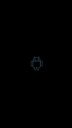 Minimalist Android Robot Icon in Neon Blue Outline on Black Background HD phone wallpaper