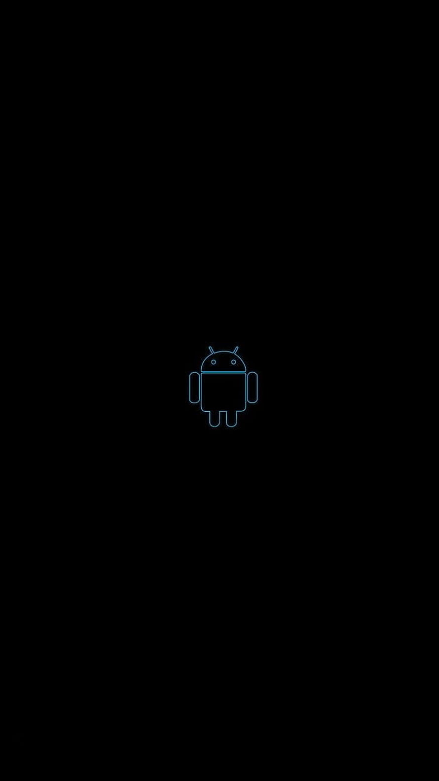 Minimalist Android Robot Icon in Neon Blue Outline on Black Background HD phone wallpaper