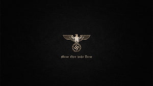 Waffen SS Eagle Emblem with Oak Leaf Wreath on Black Leather Background HD wallpaper