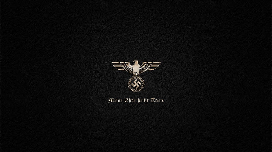 Waffen SS Eagle Emblem with Oak Leaf Wreath on Black Leather Background HD wallpaper