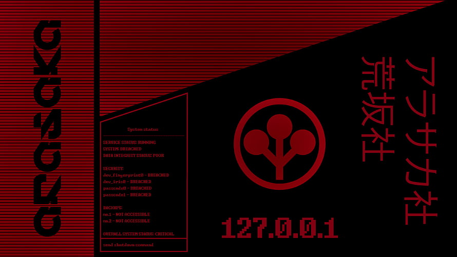 Cyberpunk Arasaka Corporation Logo with System Status Interface HD wallpaper