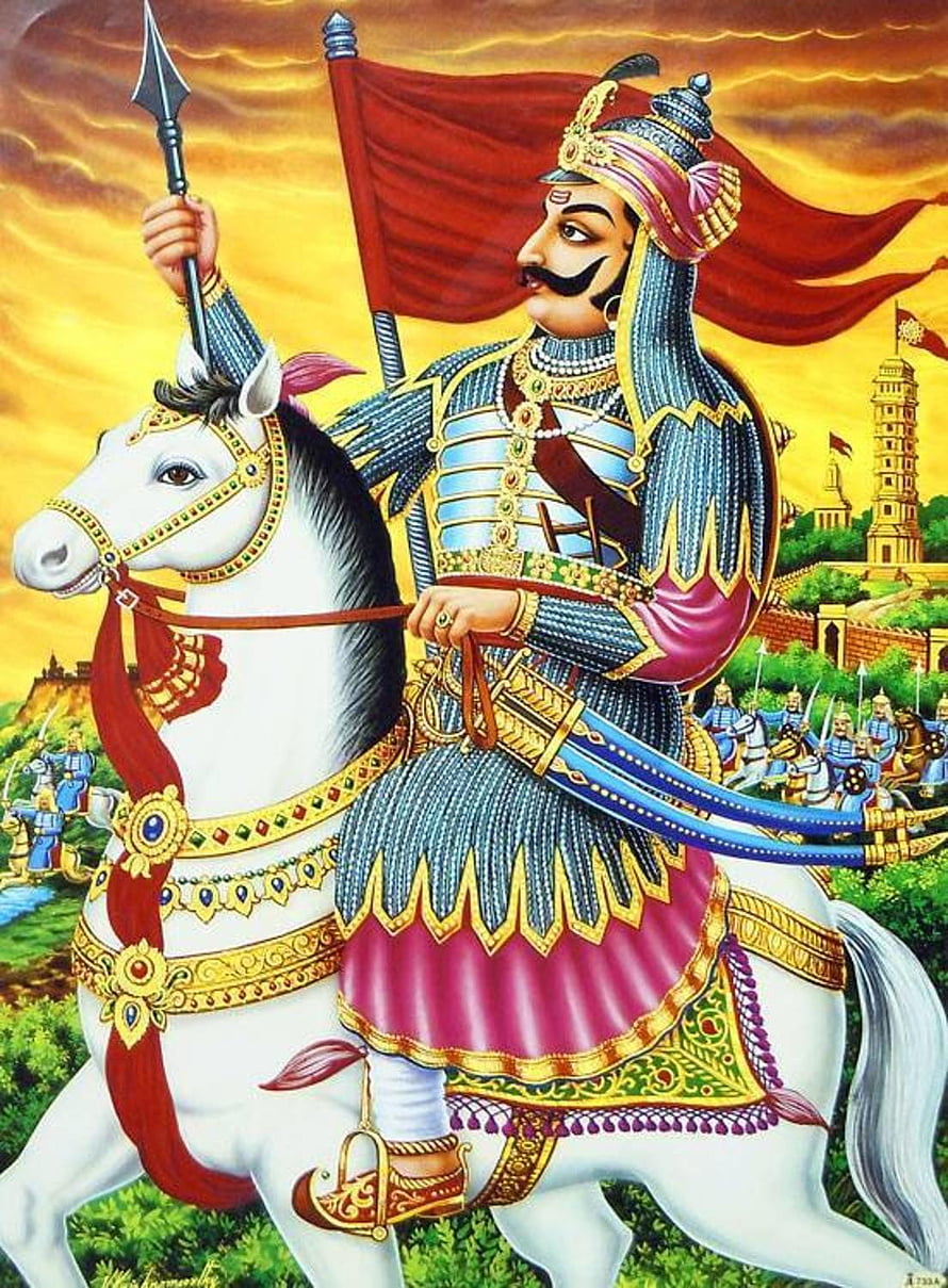 Chhatrapati Shivaji Maharaj on White Horse with Spear and Red Flag HD phone wallpaper