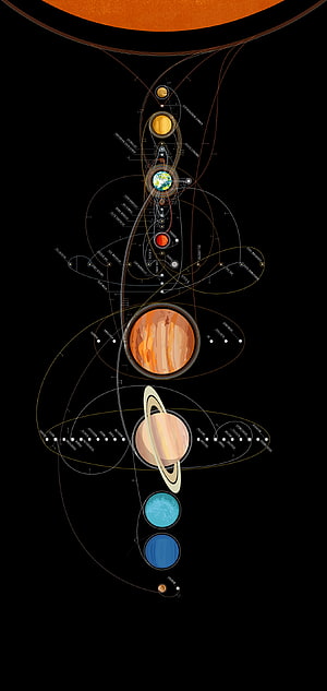 Vertical Solar System Infographic Illustration With Planetary Orbits And Moons HD phone wallpaper
