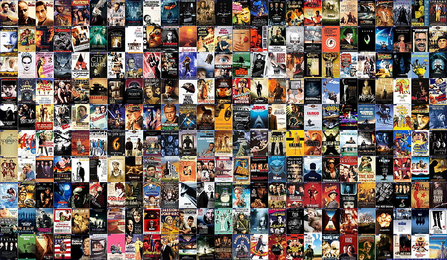 Massive collage of classic and modern movie posters arranged in a dense grid pattern for film enthusiasts HD wallpaper